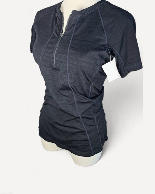 Black Athleta Zip Front Short Sleeve Top, size 6