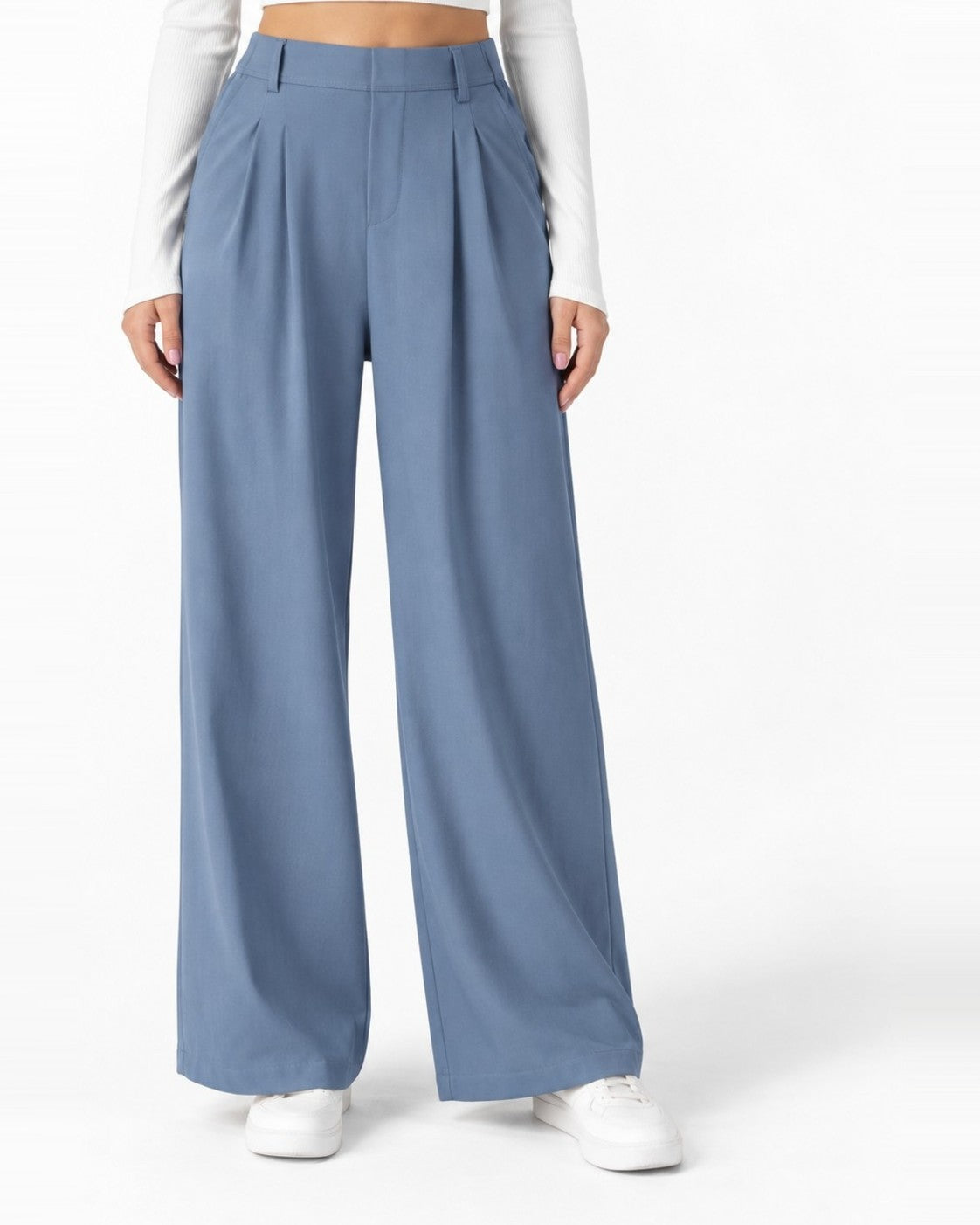 Blue Halara High Waisted Pocket Wide Leg Waffle Work Trousers, size M Regular