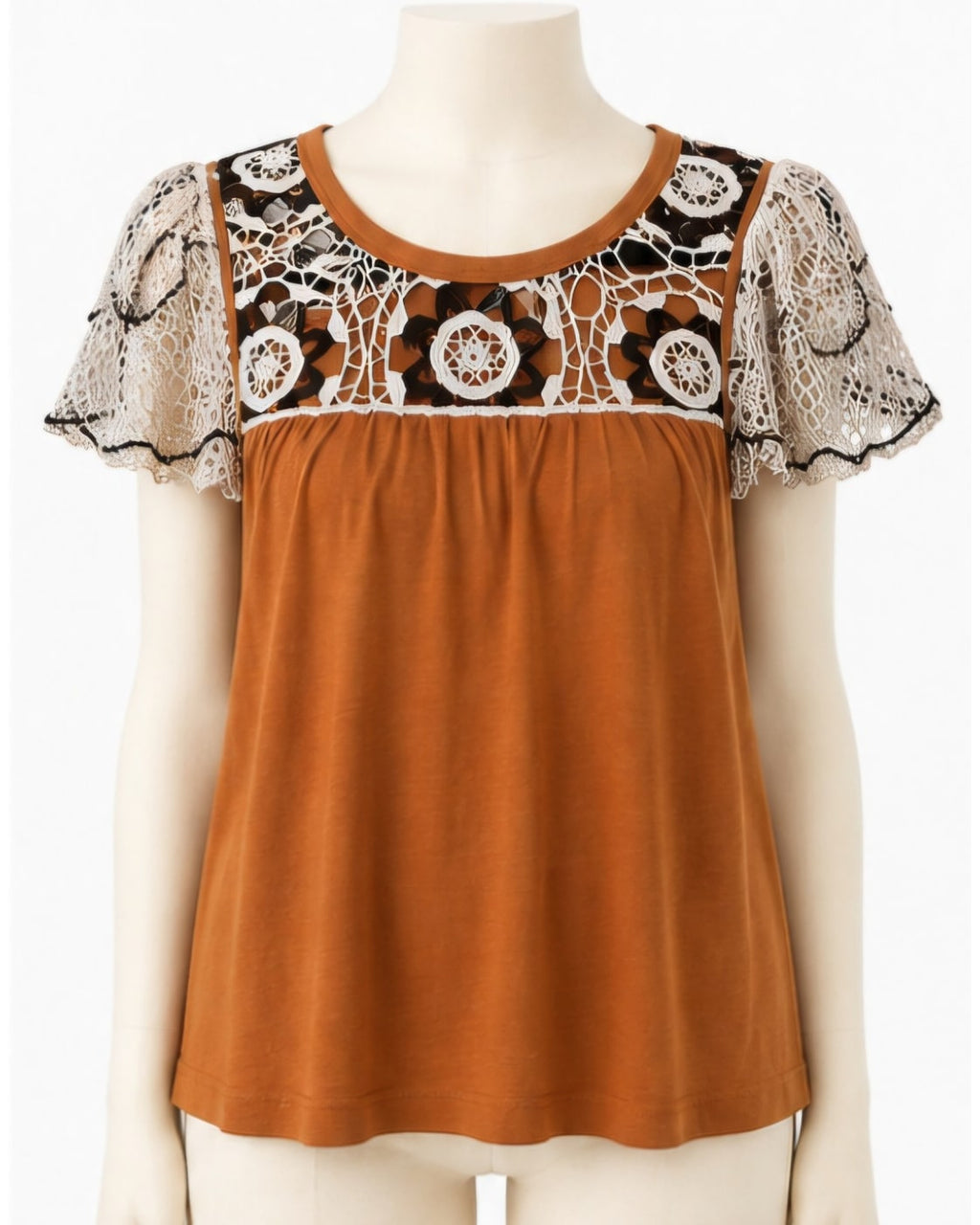 Anthropologie Crochet Yoke Flutter Sleeve Top