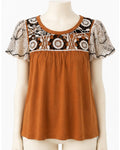 Anthropologie Crochet Yoke Flutter Sleeve Top