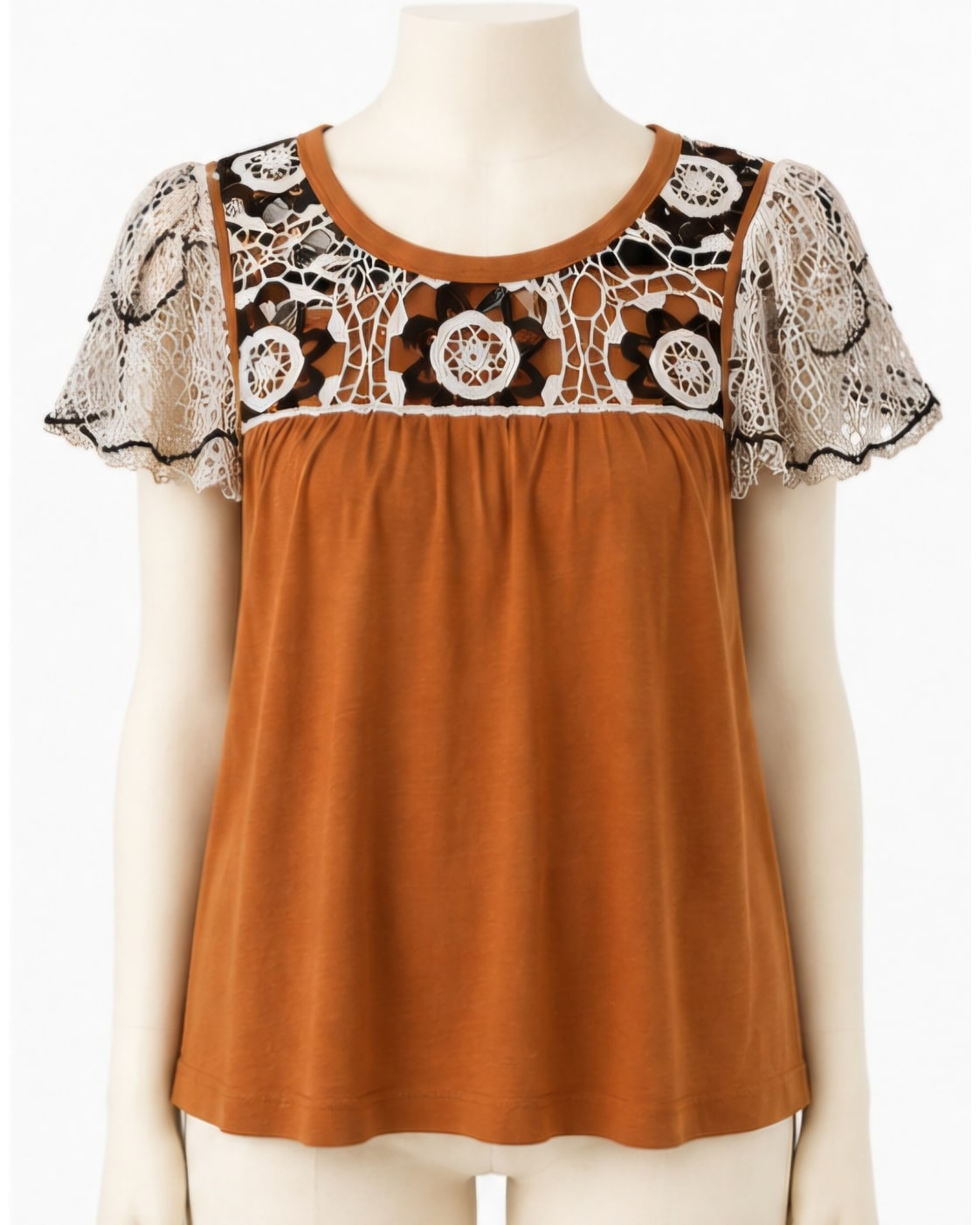Anthropologie Crochet Yoke Flutter Sleeve Top