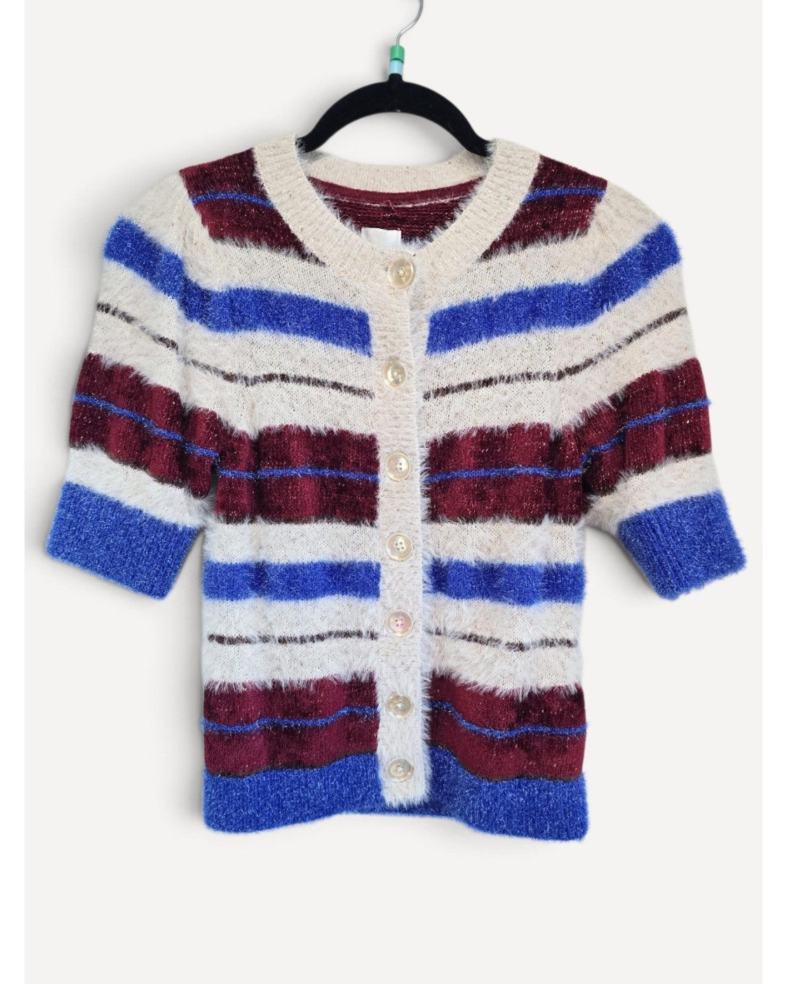 Blue Maeve Striped Fuzzy Cardigan, size XS