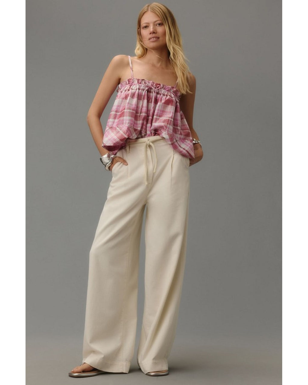 Pilcro Plaid Ruffle Cami Top