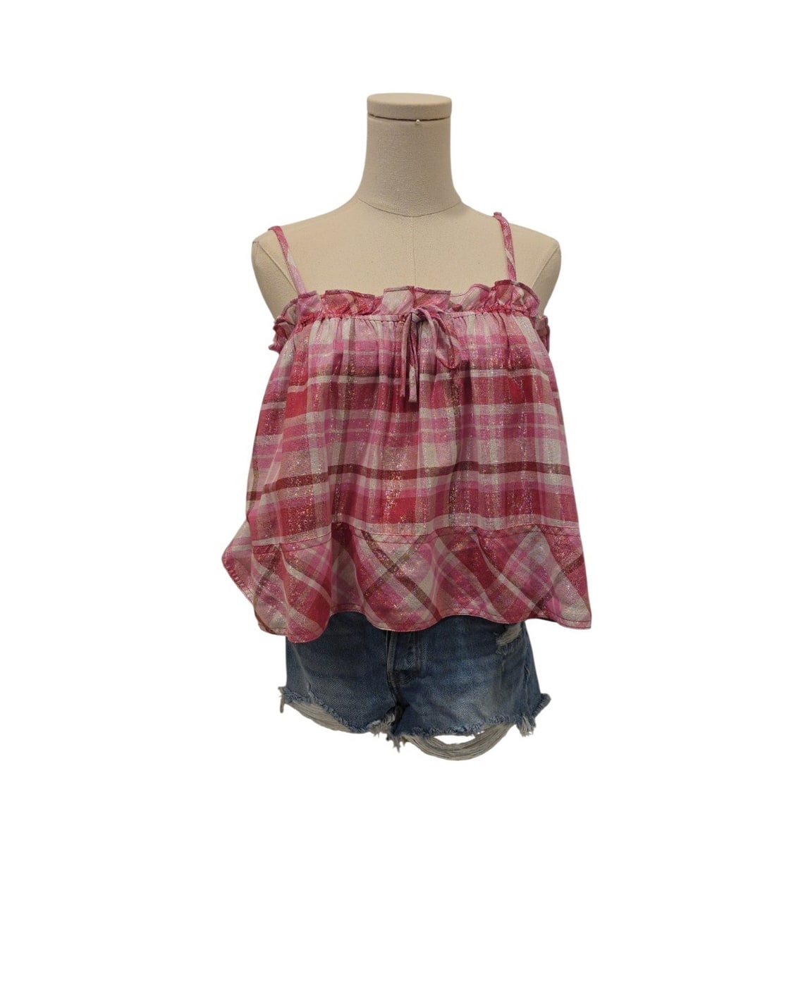 Pilcro Plaid Ruffle Cami Top