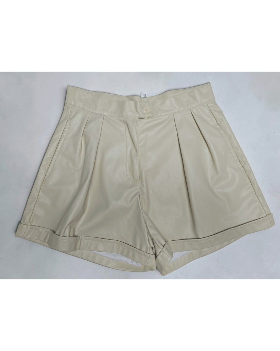 Beige PrettyLittleThing Faux Leather Shorts, size 8