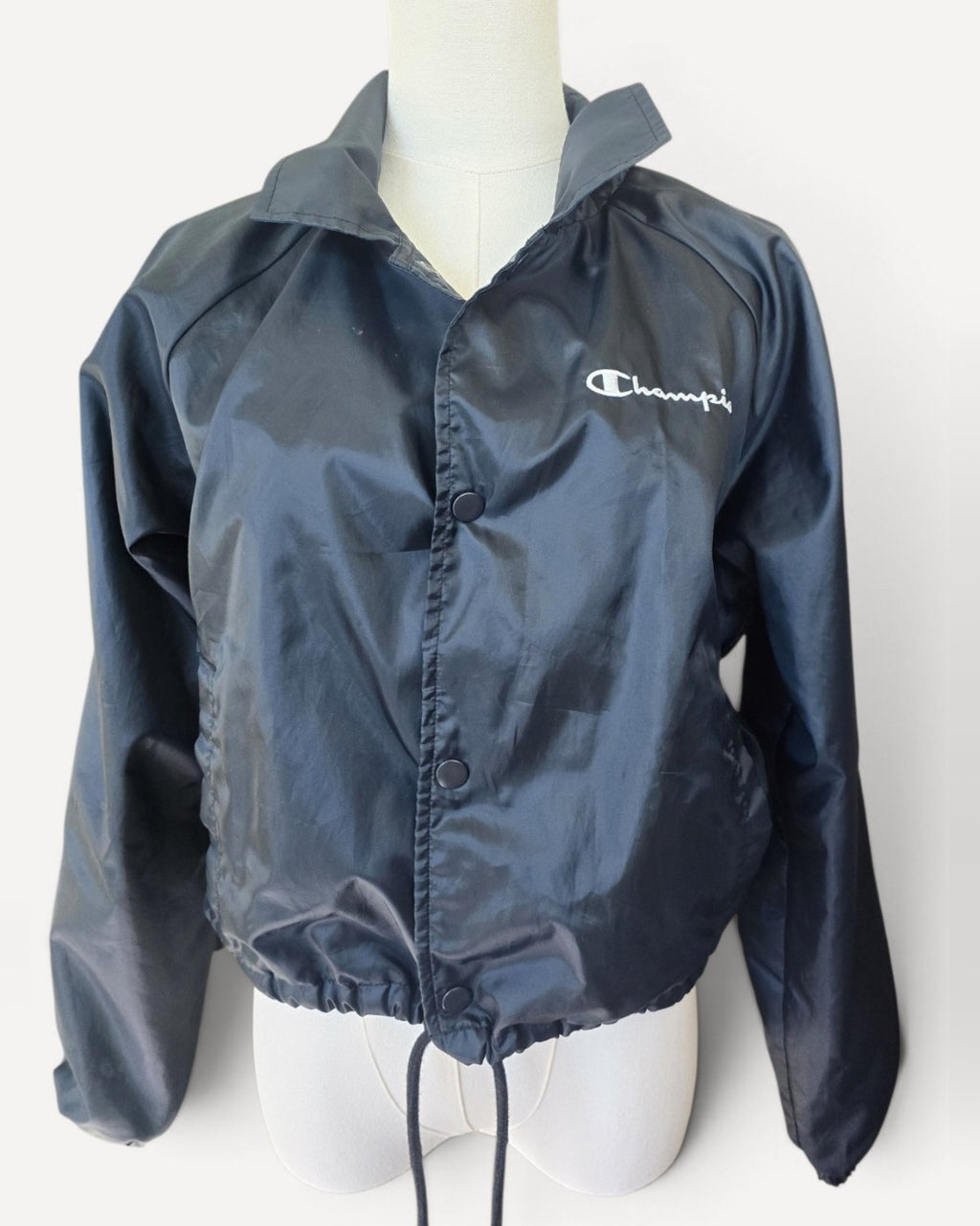 Black Champion Snap-Front Nylon Windbreaker, size M