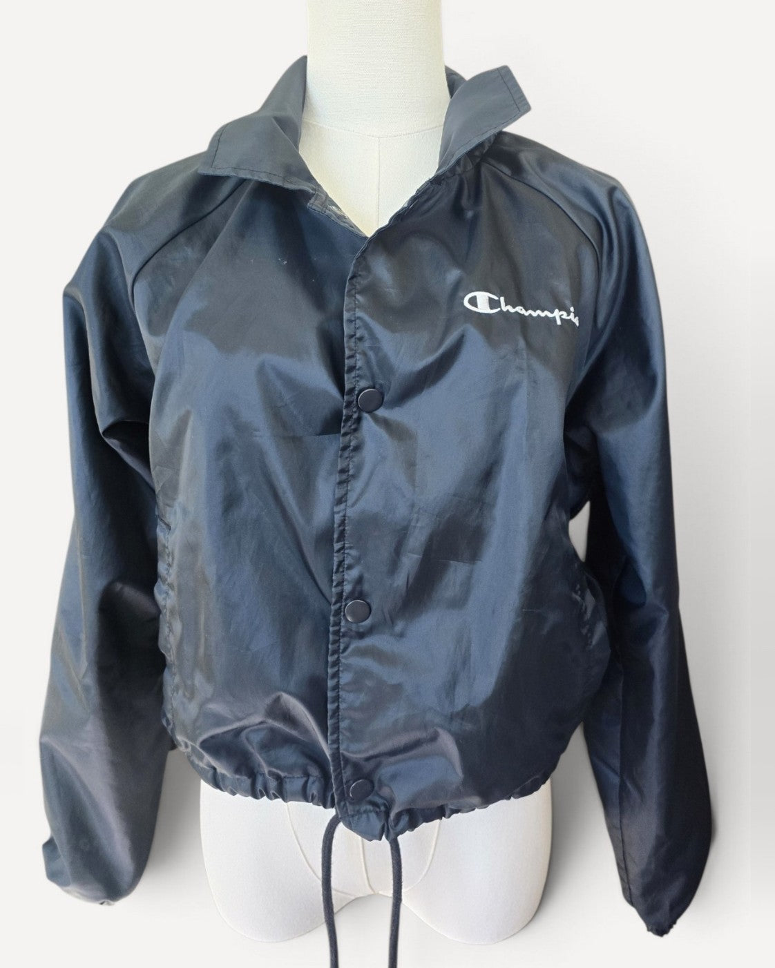 Black Champion Snap-Front Nylon Windbreaker, size M