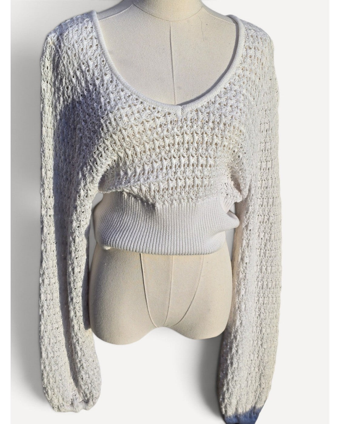 Beige Altar'd State Open Knit Pullover, size L