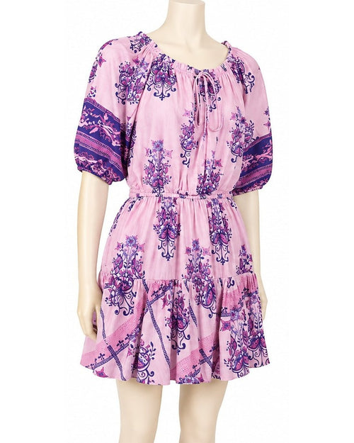 Purple Celine Moon Floral Boho Tiered Midi Dress, size S
