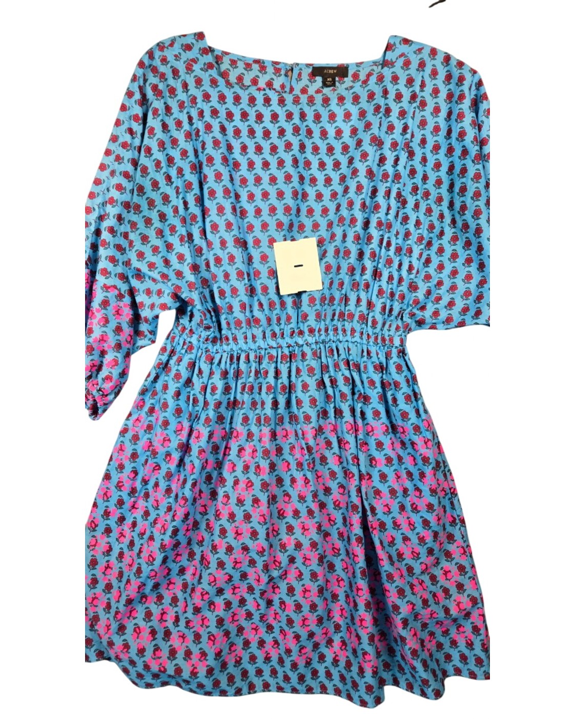Blue J.Crew Dolman-Sleeve Mini Dress in Layered Block Print, size XS – photo 3