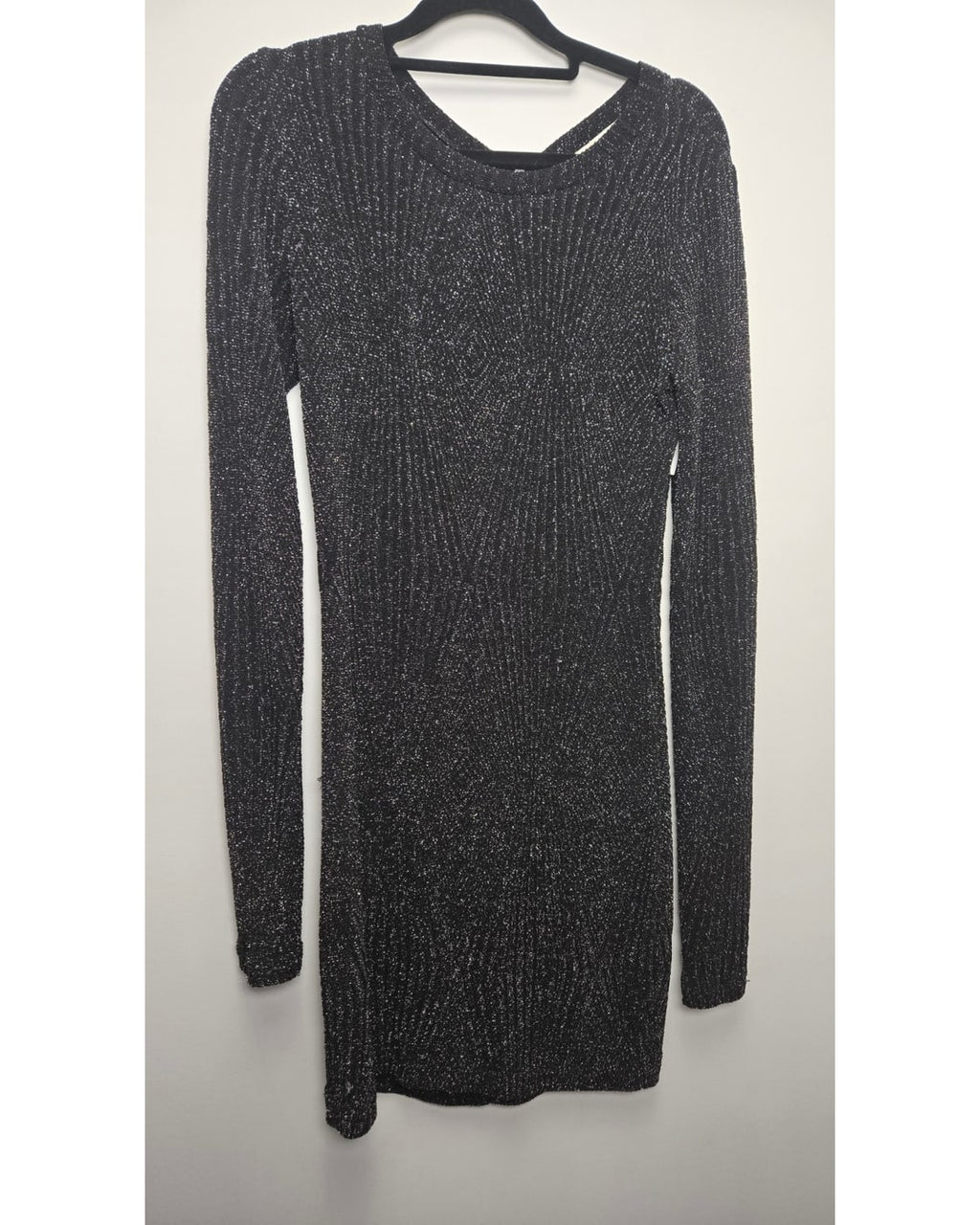 Lavender Brown Black & Silver Metallic Long Sleeve Open Back Bodycon Mini Dress