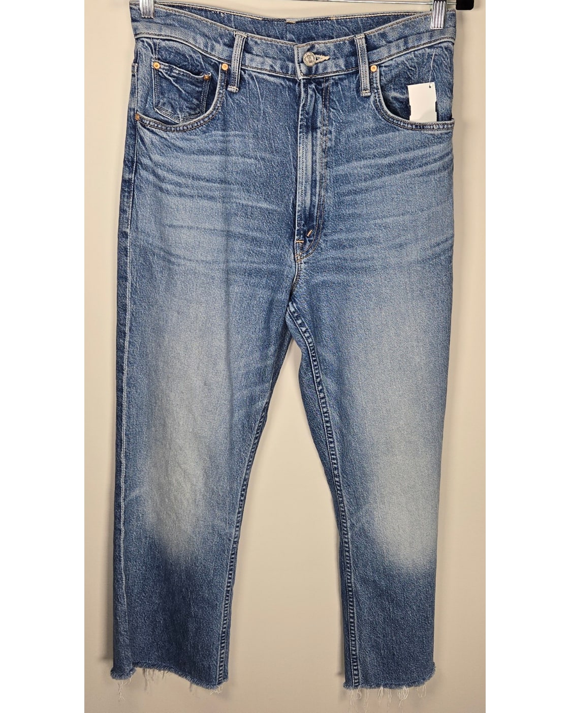 Mother Frayed Hem Straight Jeans