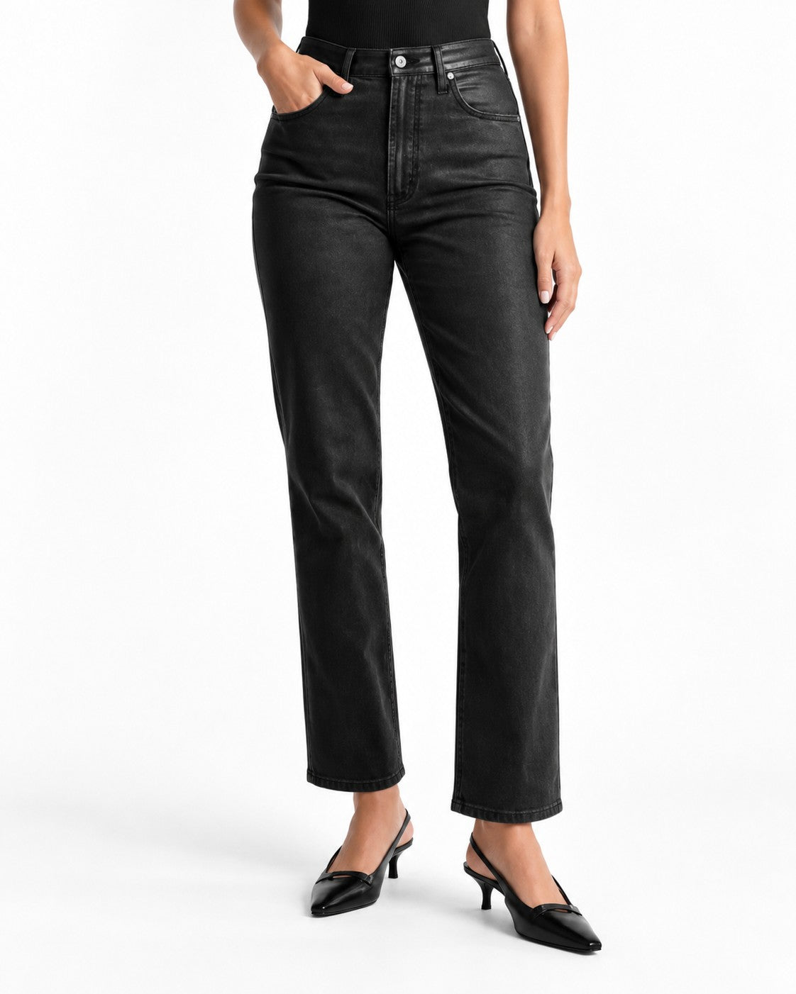 Abercrombie & Fitch Mixed Fabric Ultra High Rise Ankle Straight Jean