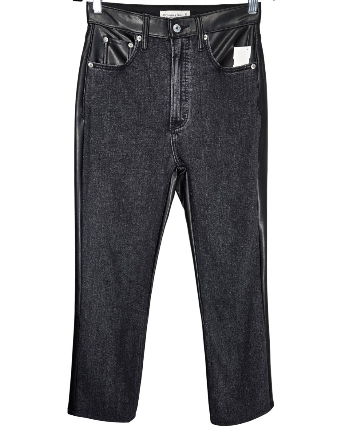Grey Abercrombie & Fitch Mixed Fabric Ultra High Rise Ankle Straight Jean, size 6 – photo 3