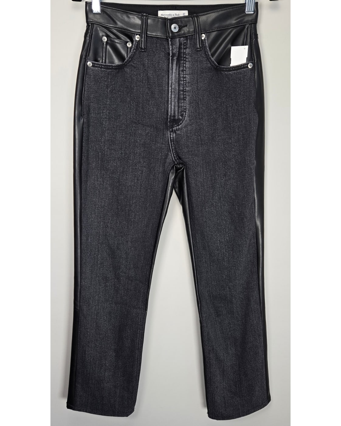 Abercrombie & Fitch Mixed Fabric Ultra High Rise Ankle Straight Jean