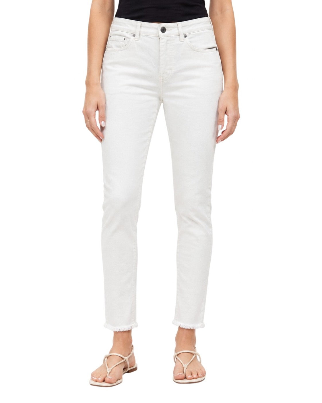 LOFT Curvy Frayed High Rise Skinny Jeans in White