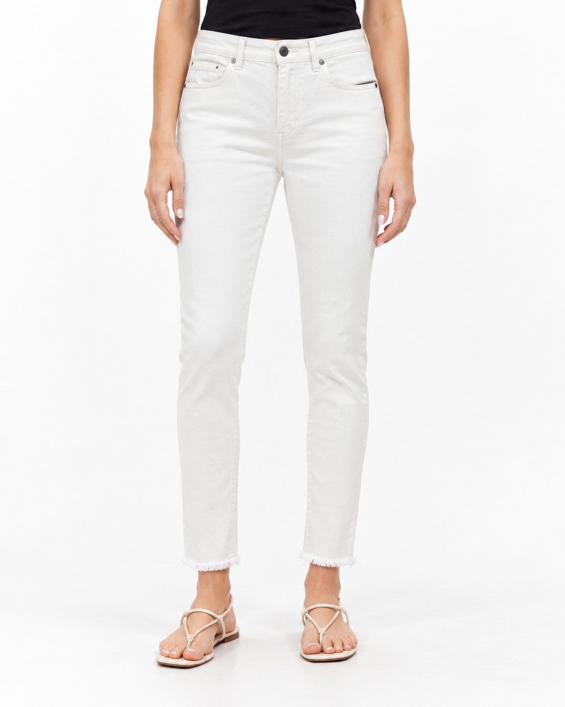 LOFT Curvy Frayed High Rise Skinny Jeans in White