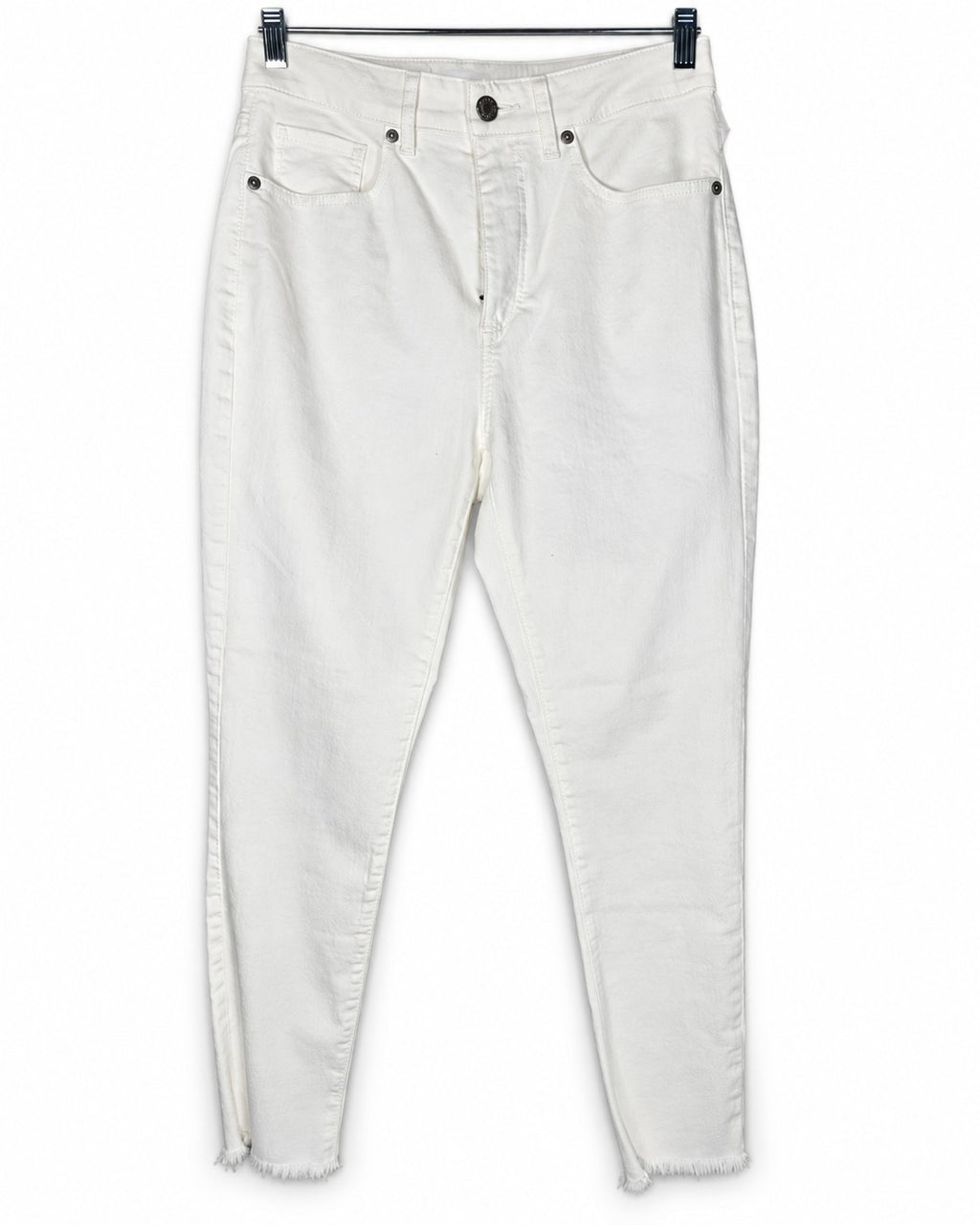 LOFT Curvy Frayed High Rise Skinny Jeans in White