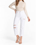 Express High Waisted White Ripped Straight Raw Hem Ankle Jeans