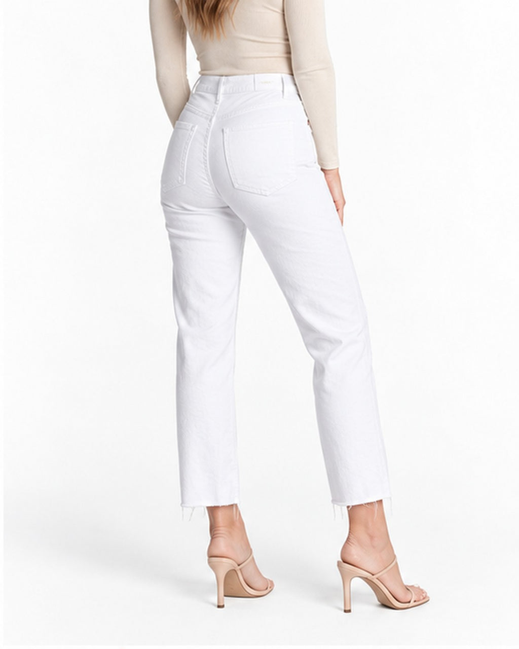 Express High Waisted White Ripped Straight Raw Hem Ankle Jeans
