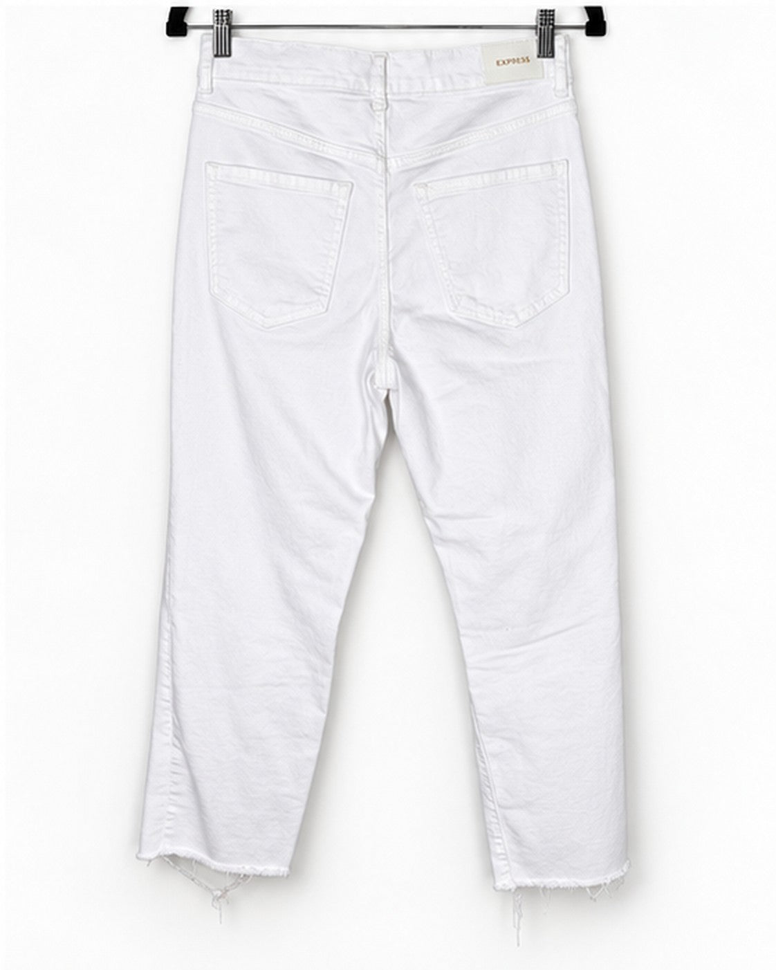 Express High Waisted White Ripped Straight Raw Hem Ankle Jeans