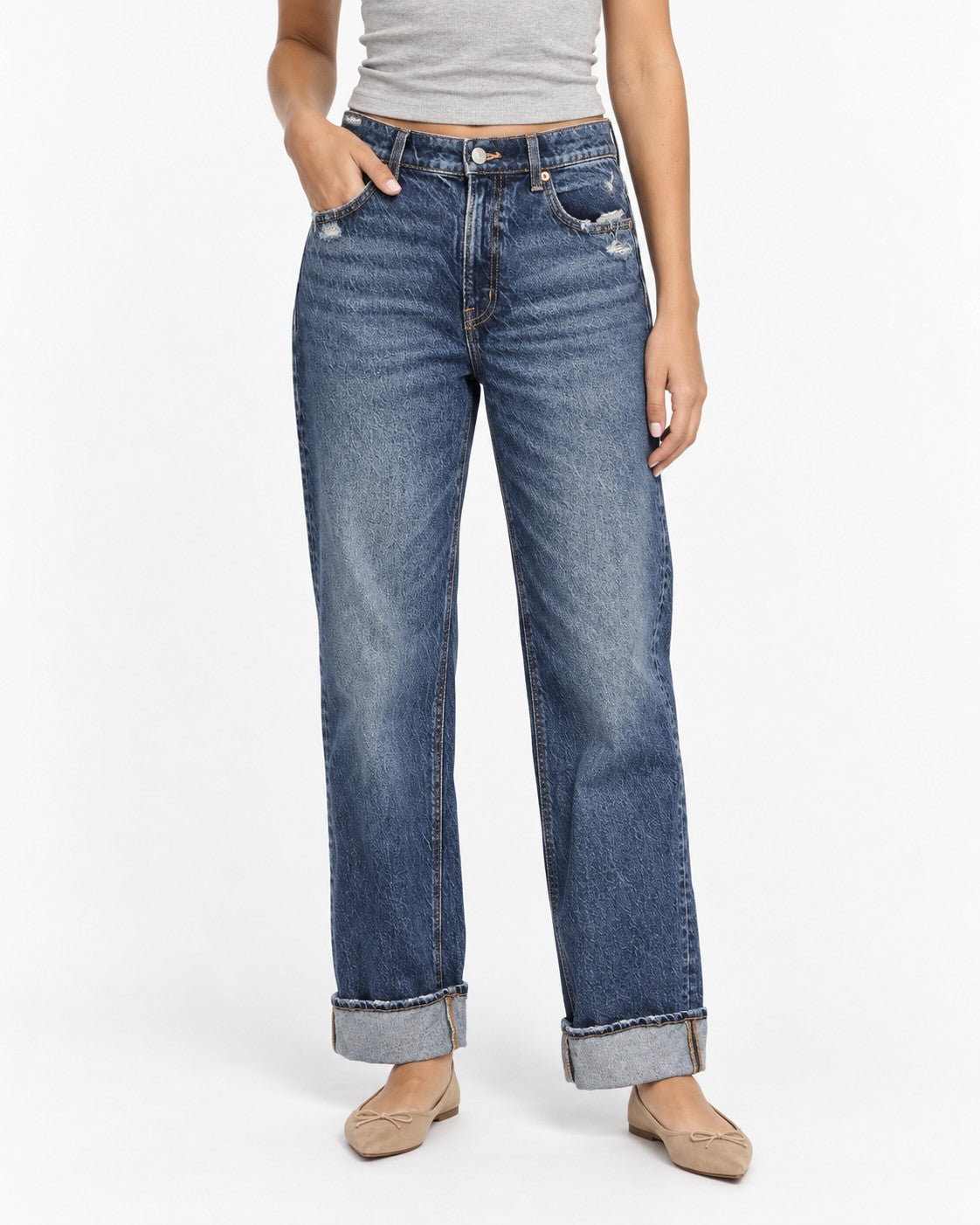American Eagle Stretch High-Waisted Stovepipe Cuffed Jeans