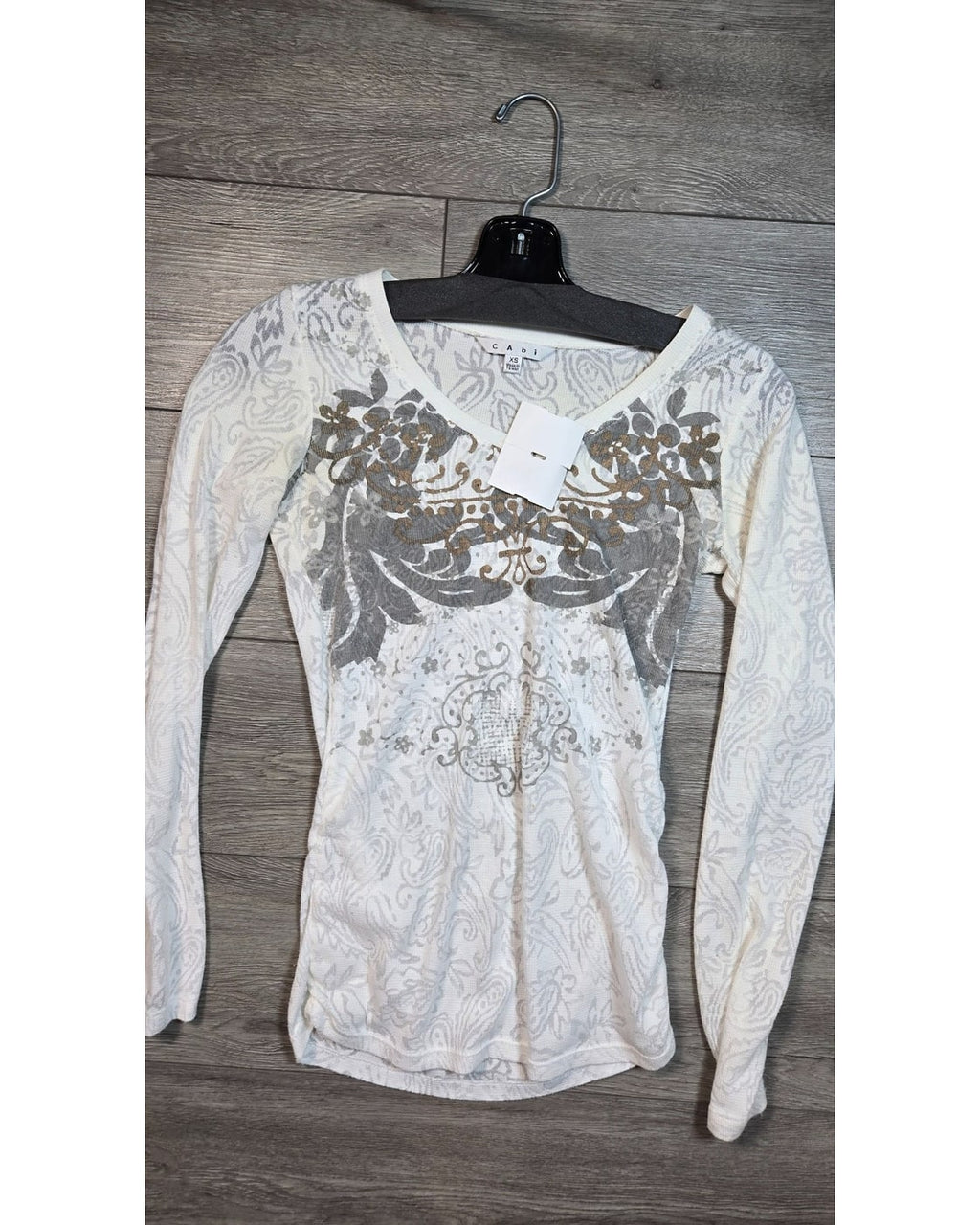 Cabi Paisley Burnout Thermal V-Neck Top