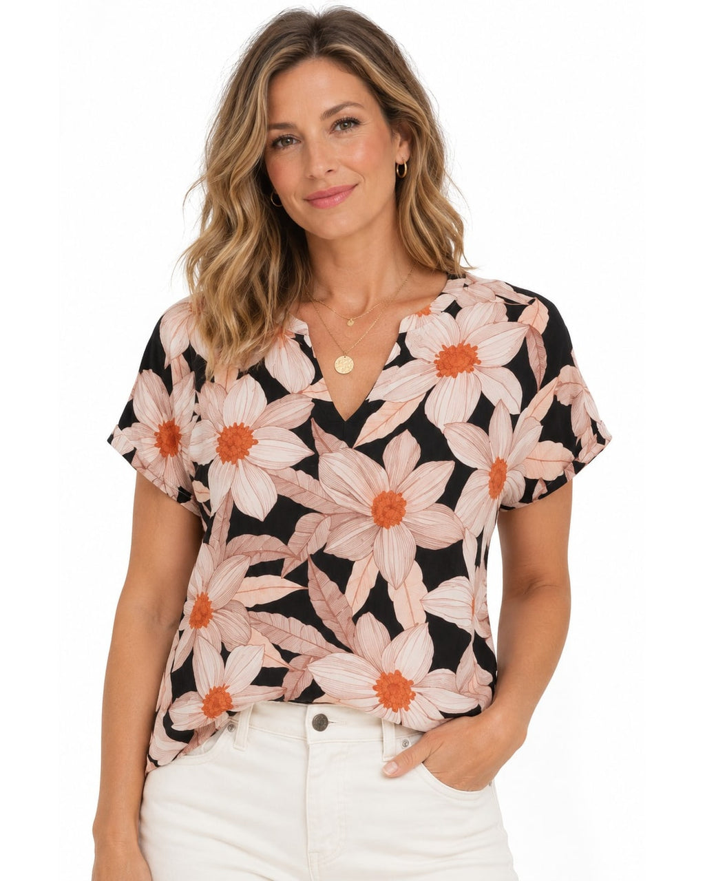 cabi Floral Keyhole Blouse