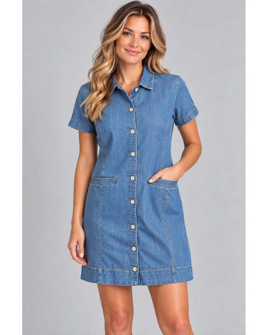 cabi Chambray Button-Front Shirt Midi Dress #6580