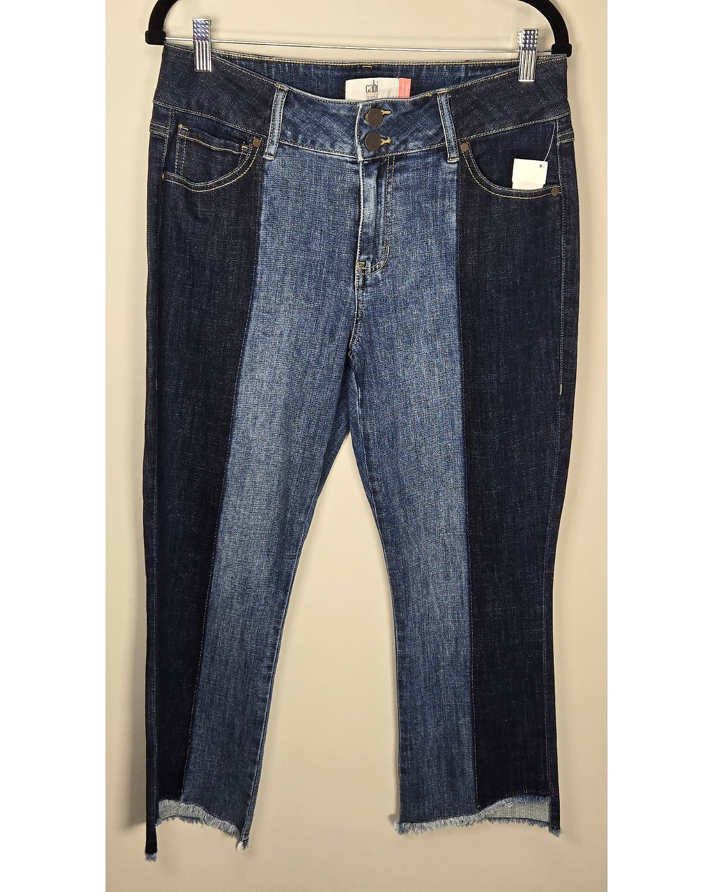 cabi Two-Tone Cropped Straight Leg Jeans