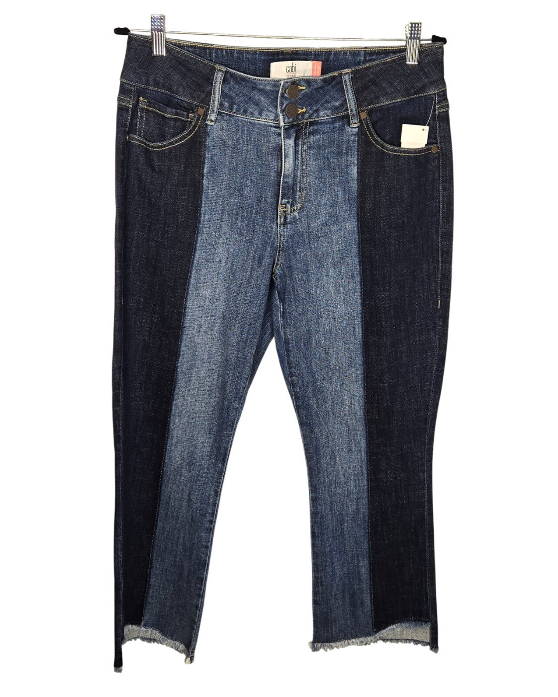 cabi Two-Tone Cropped Straight Leg Jeans