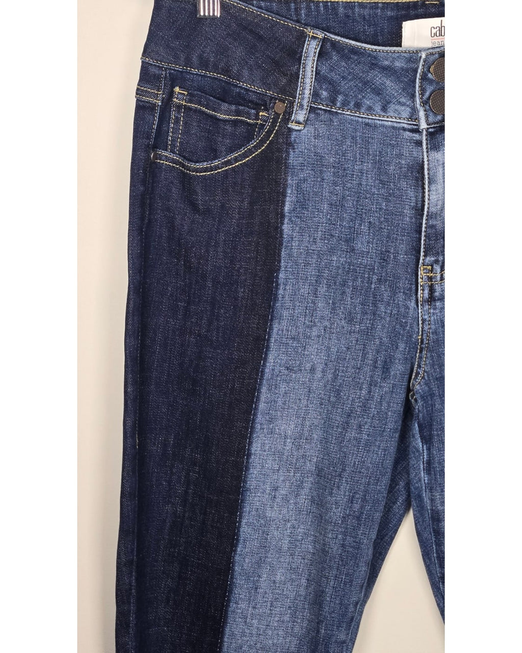 cabi Two-Tone Cropped Straight Leg Jeans