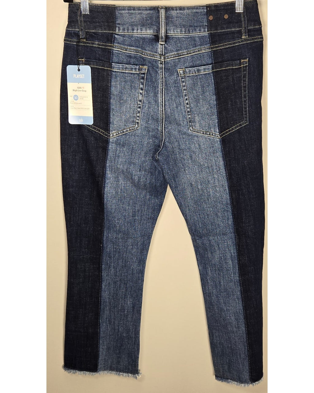 cabi Two-Tone Cropped Straight Leg Jeans