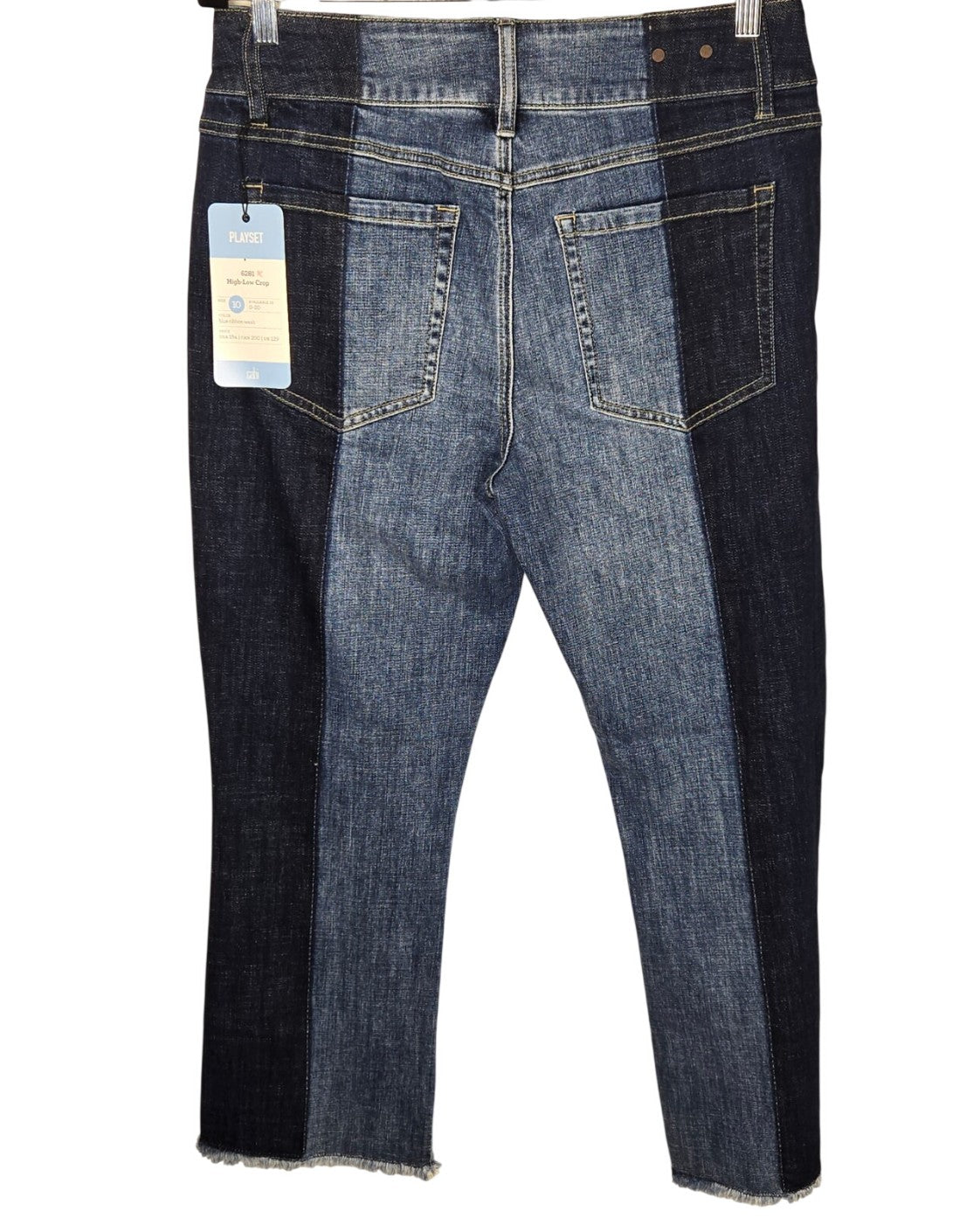 cabi Two-Tone Cropped Straight Leg Jeans