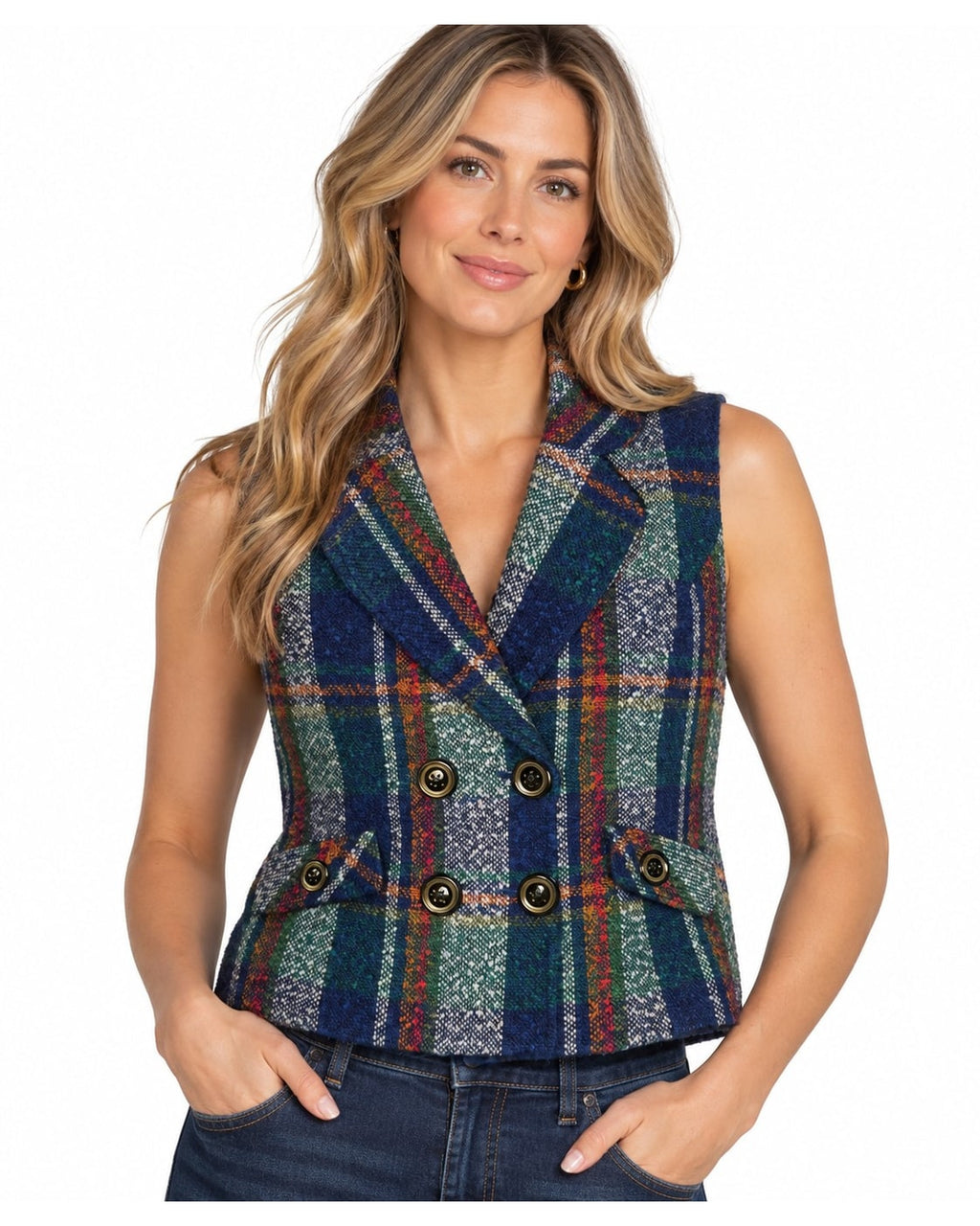 Cabi Tweed Plaid Vest