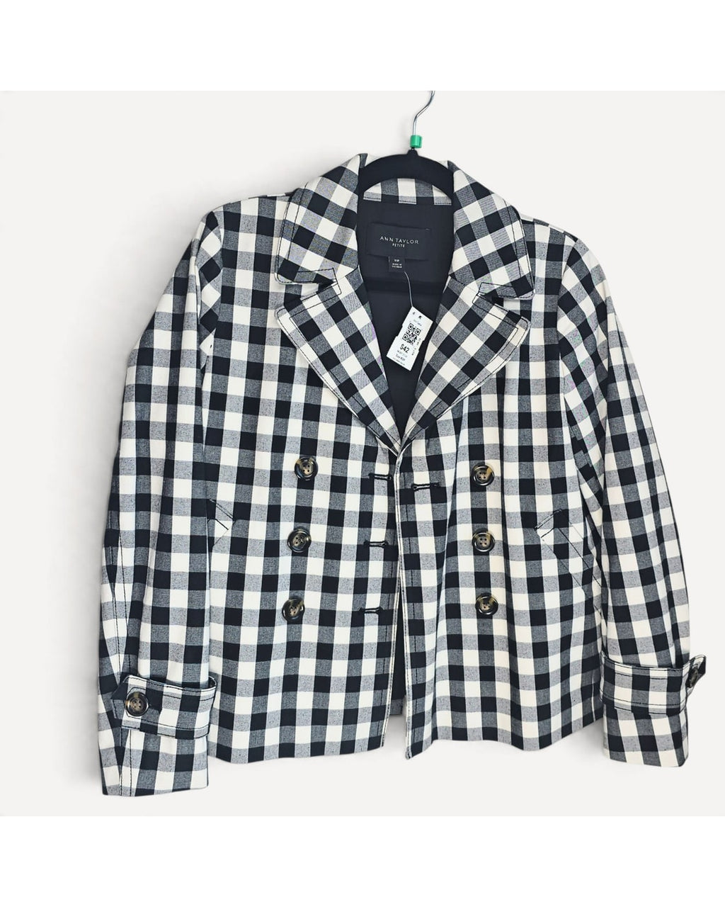 ANN TAYLOR Gingham Double-Breasted Blazer