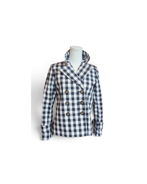 Navy ANN TAYLOR Gingham Double-Breasted Blazer, size XSP – photo 2