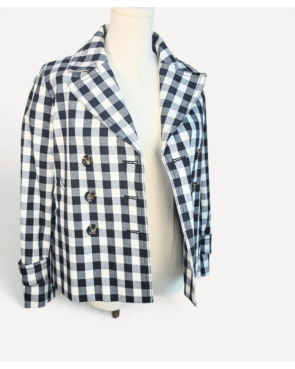 ANN TAYLOR Gingham Double-Breasted Blazer