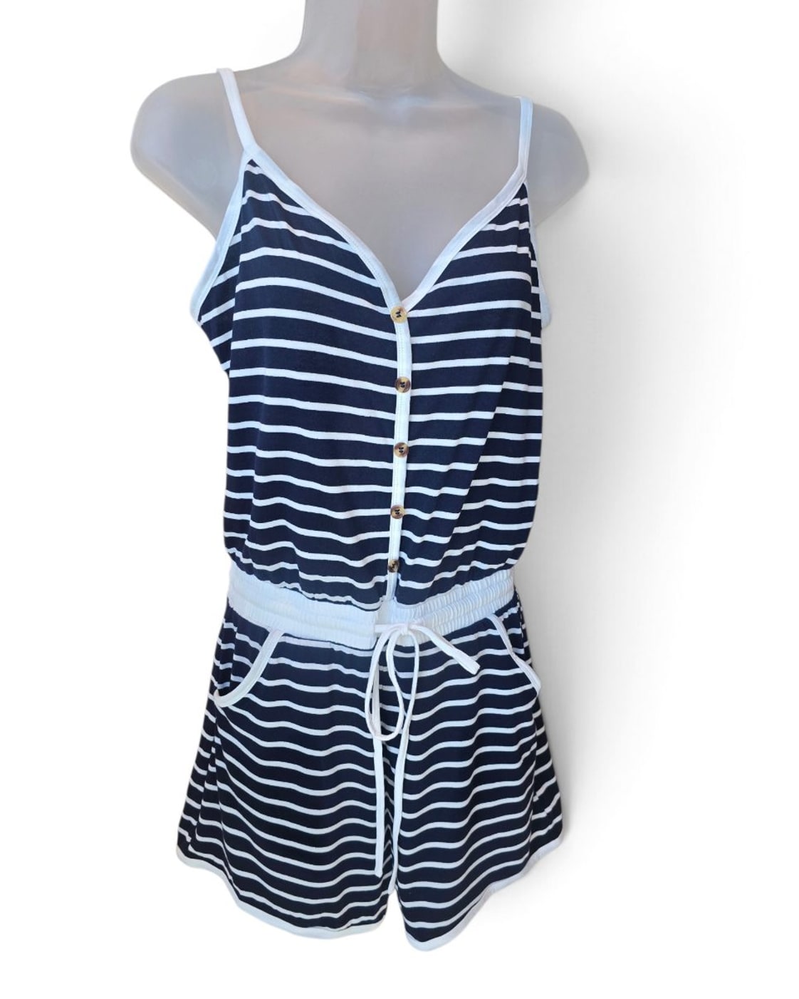 CUPSHE Striped Button-Front Romper - NWT