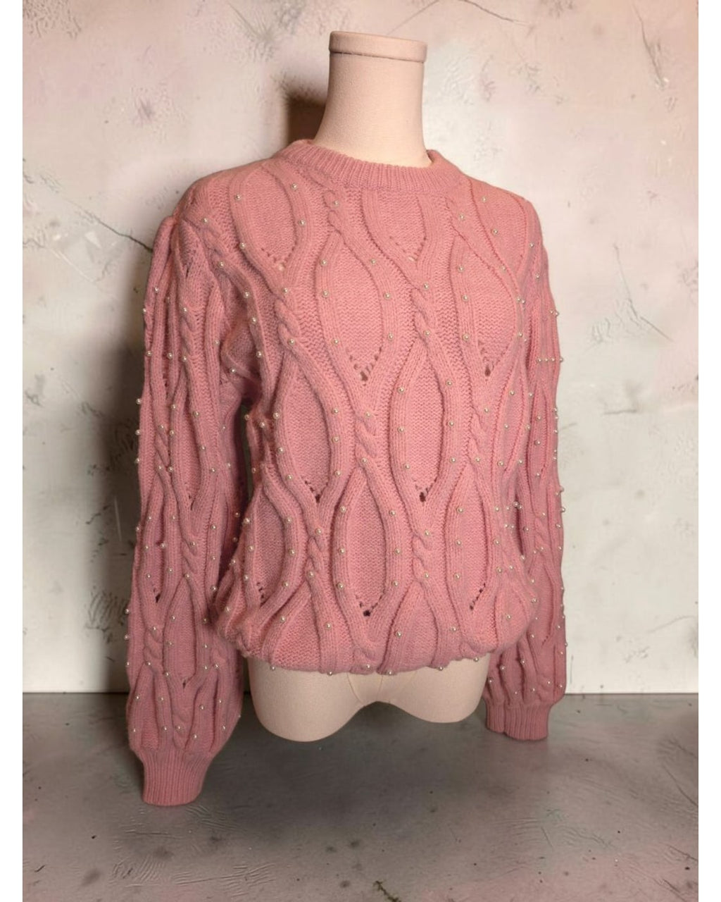 Pearl Embellished Cable Knit Sweater