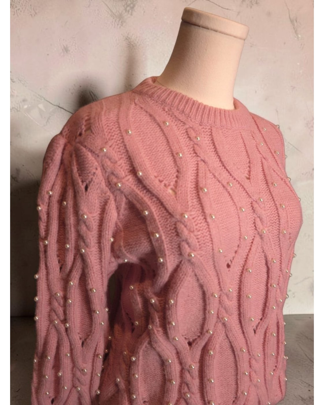 Pearl Embellished Cable Knit Sweater