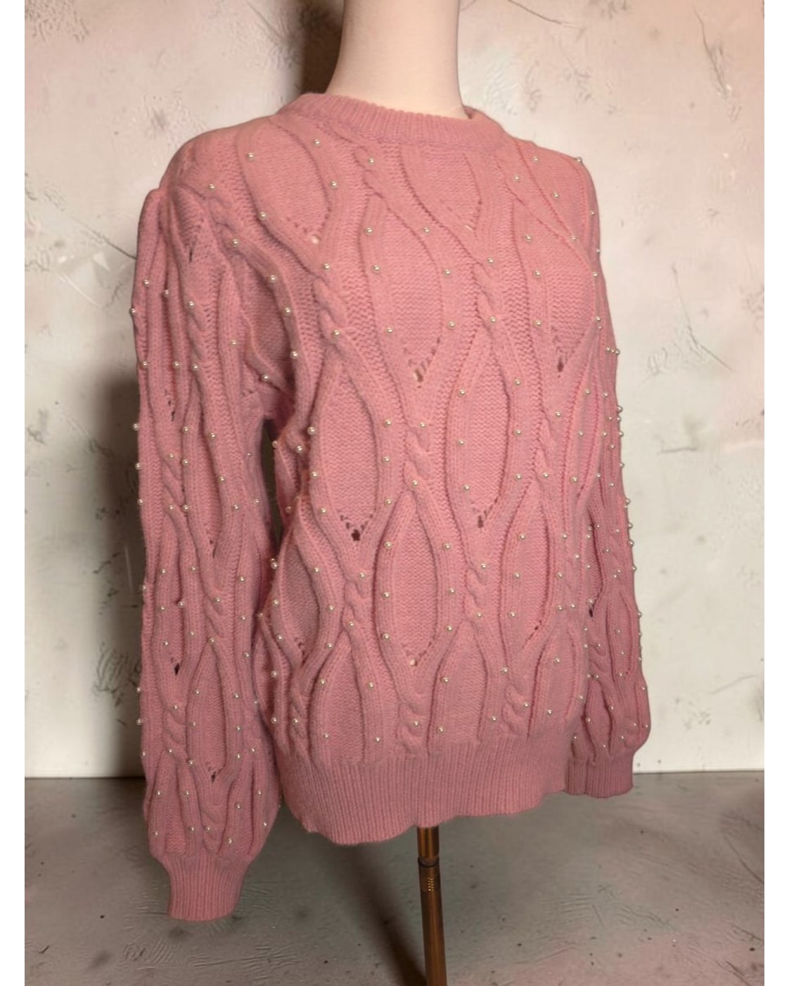 Pearl Embellished Cable Knit Sweater