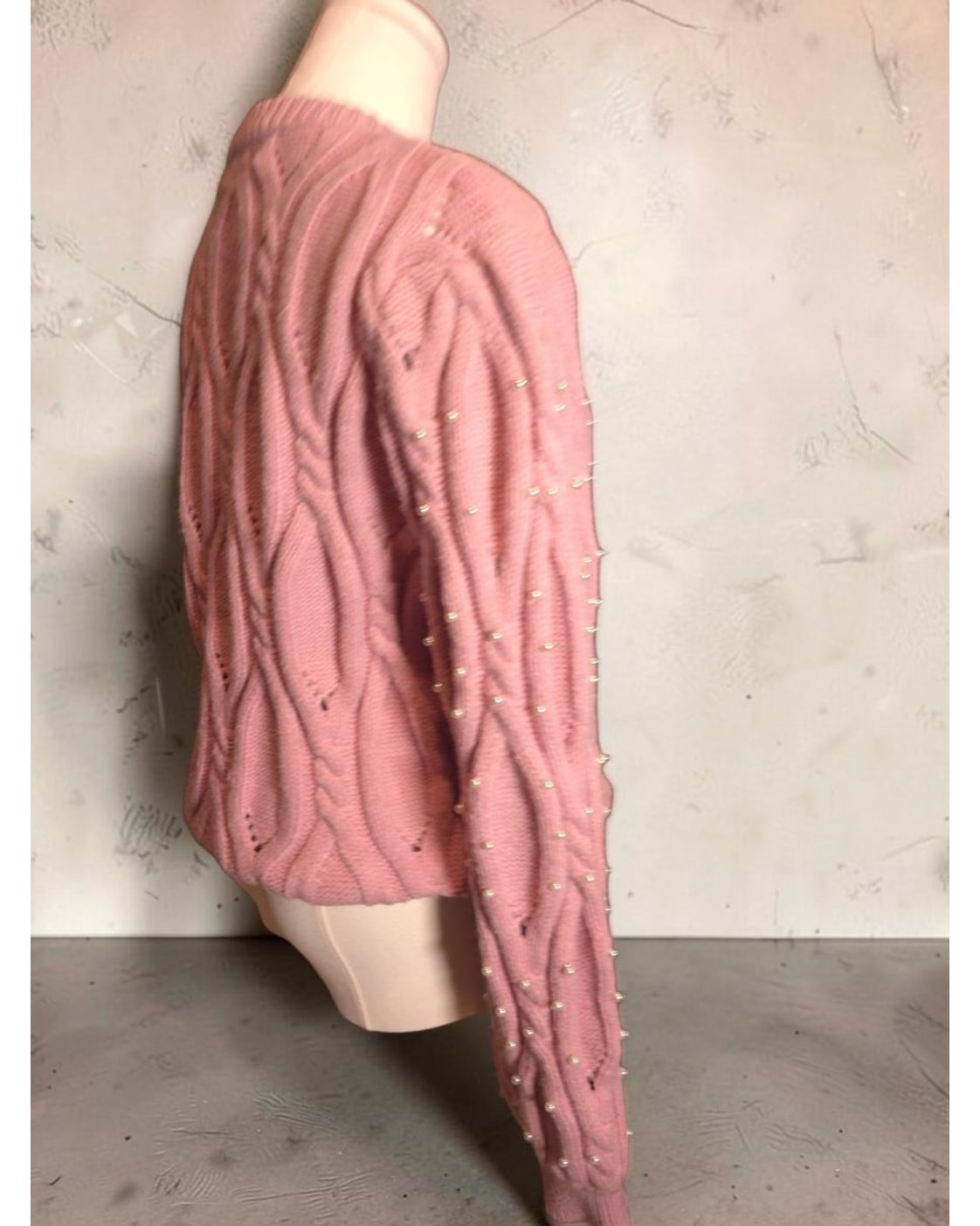Pearl Embellished Cable Knit Sweater