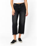 Judy Blue Black High-Waist Tummy Control Raw Hem Crop Wide Leg Jeans