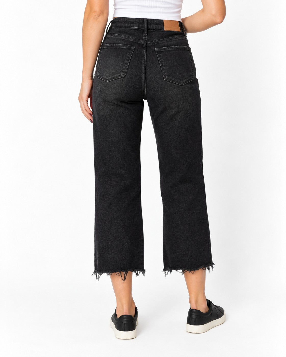 Judy Blue Black High-Waist Tummy Control Raw Hem Crop Wide Leg Jeans