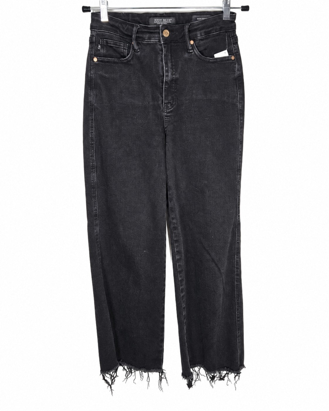 Judy Blue Black High-Waist Tummy Control Raw Hem Crop Wide Leg Jeans