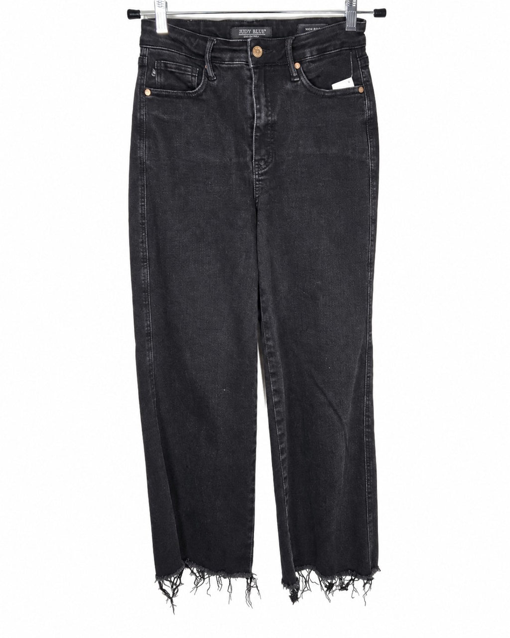 Judy Blue Black High-Waist Tummy Control Raw Hem Crop Wide Leg Jeans