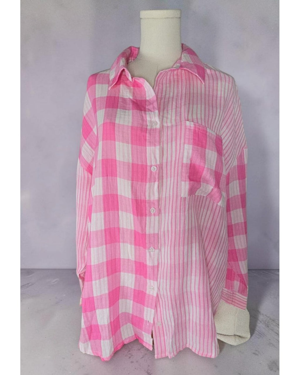mud pie Mixed Plaid Stripe Jameson Button Down - Style# 85100100PK-SM - NWT