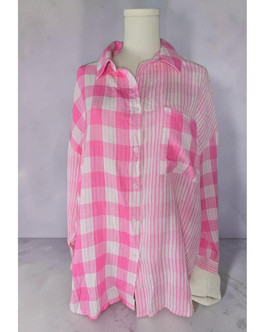 mud pie Mixed Plaid Stripe Jameson Button Down - Style# 85100100PK-SM - NWT