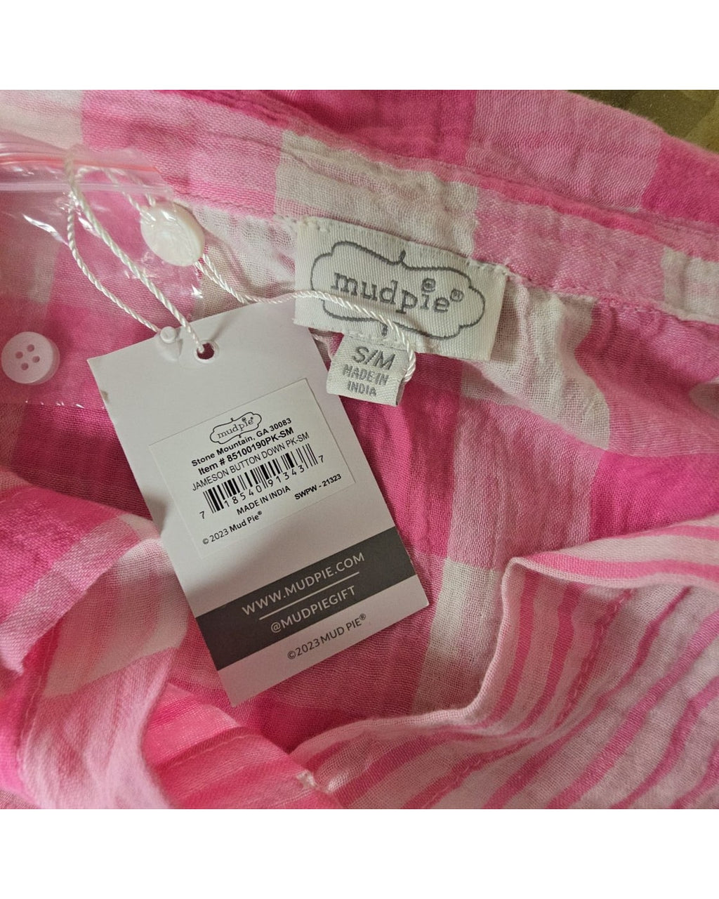 mud pie Mixed Plaid Stripe Jameson Button Down - Style# 85100100PK-SM - NWT
